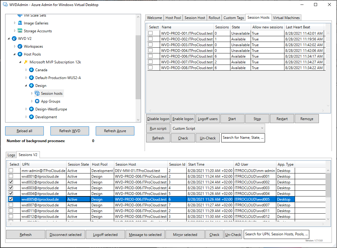 Screenshot of WVDAdmin