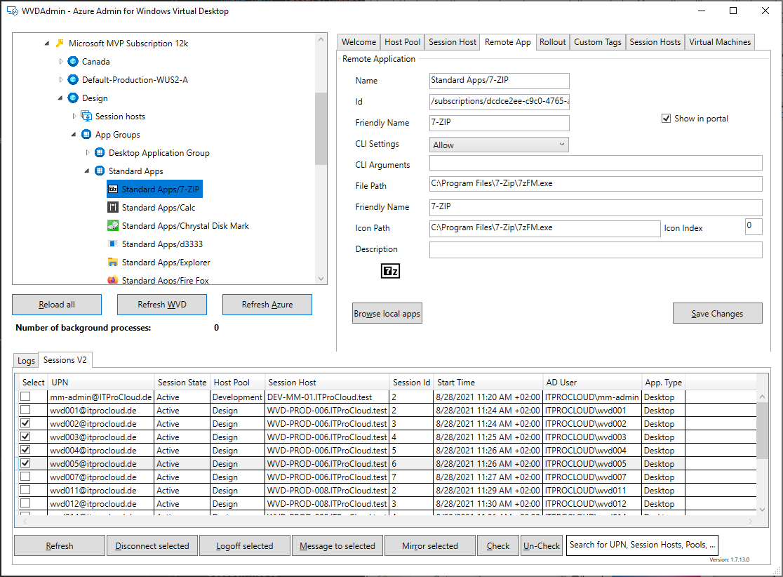 Screenshot of WVDAdmin