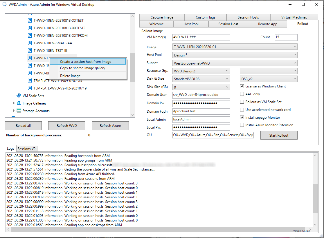 Screenshot of WVDAdmin
