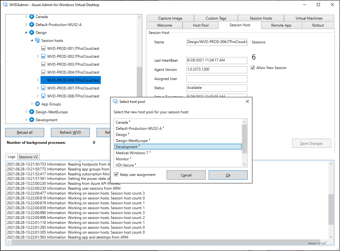 Screenshot of WVDAdmin